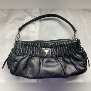 Prada Nappa Drapes Handle Bag Purse NEW Black Leather
